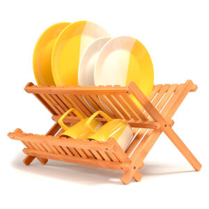 Escurreplatos plegable de bambú